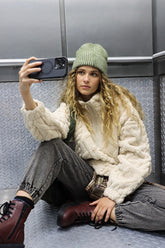 Cozy Fuzzy Fleece Half Zip Sweatshirt with Cable Pattern & Corduroy Patches by VERY J - Warm & Stylish Layering Essential